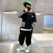 Modna jesenska kolekcija za dječake, dvodijelna majica s dugim rukavima Illusion, ležerne hlače, dvodijelni komplet u trendu