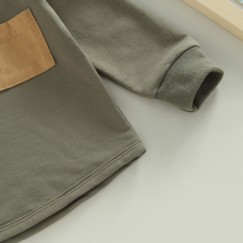 Φθινοπωρινά ρούχα για μικρά αγόρια 2 ΤΕΜ. Μακρυμάνικα μπλουζάκια με στρογγυλή λαιμόκοψη με πουλόβερ τσέπης και αθλητική φόρμα με ρίγες