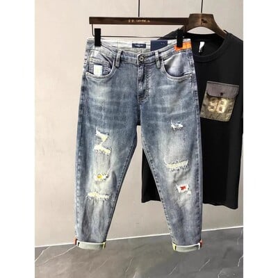 Kvaliteetsed Korea stiilis riided Kpop teksad Meeste Luksuslikud Uued Slim Fit Denim Teksad Vabaaja poiss-sõbra pliiatsipüksid Klassikalised teksad