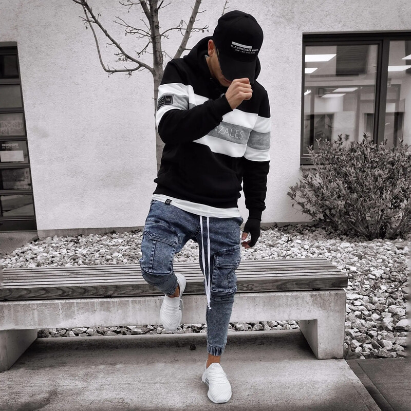 Eiropas un Amerikas jauna stila šauri pieguļoši džinsi vīriešiem, garas bikses, hiphopa daudzkabatas, elastīgas jostasvietas, šauras bikses