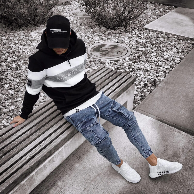 Eiropas un Amerikas jauna stila šauri pieguļoši džinsi vīriešiem, garas bikses, hiphopa daudzkabatas, elastīgas jostasvietas, šauras bikses