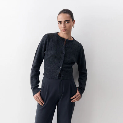 Pleteni uski tanki kardigani Ženski sivi Džemperi s dugim rukavima s jednim kopčanjem i O-izrezom, Ženski jesenski ženski pulover 2024.