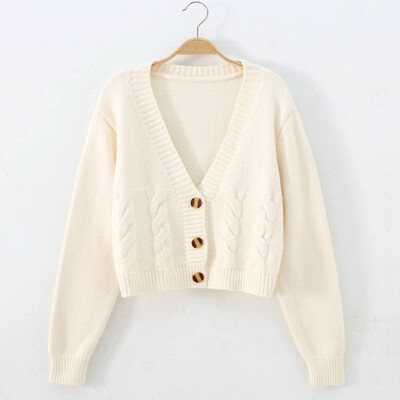 Jesen Zima Kratki pulover Ženska jakna s kratkim rukavima na kopčanje Ulična odjeća visokog struka Pleteni kardigan s jednim kopčanjem