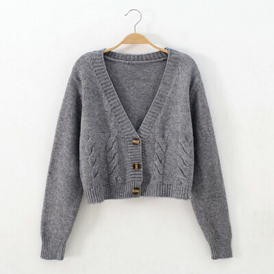 Jesen Zima Kratki pulover Ženska jakna s kratkim rukavima na kopčanje Ulična odjeća visokog struka Pleteni kardigan s jednim kopčanjem