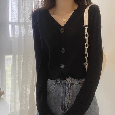 Jesen Zima Kratki pulover Ženska jakna s kratkim rukavima na kopčanje Ulična odjeća visokog struka Pleteni kardigan s jednim kopčanjem