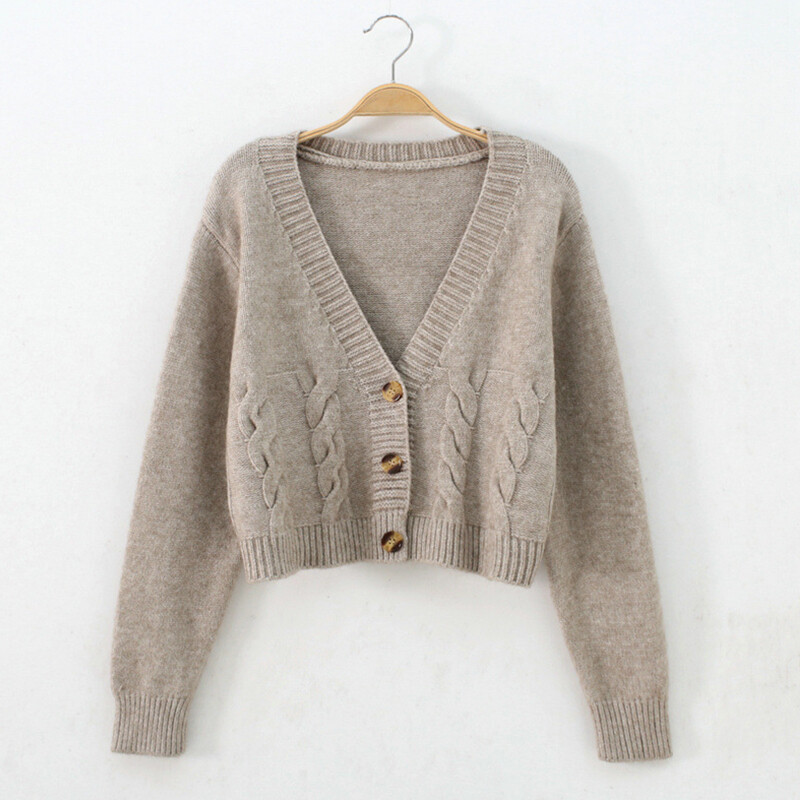 Jesen Zima Kratki pulover Ženska jakna s kratkim rukavima na kopčanje Ulična odjeća visokog struka Pleteni kardigan s jednim kopčanjem