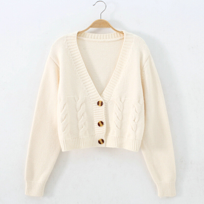 Jesen Zima Kratki pulover Ženska jakna s kratkim rukavima na kopčanje Ulična odjeća visokog struka Pleteni kardigan s jednim kopčanjem