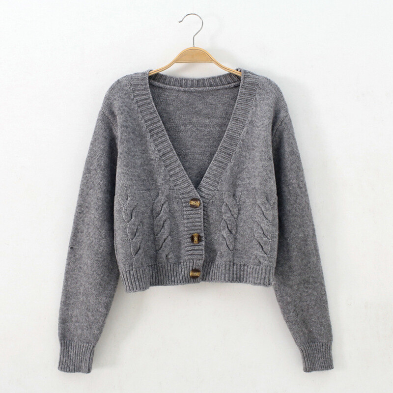 Jesen Zima Kratki pulover Ženska jakna s kratkim rukavima na kopčanje Ulična odjeća visokog struka Pleteni kardigan s jednim kopčanjem