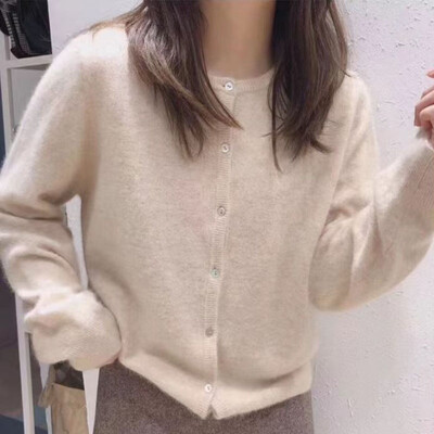 Lucyever Ženski džemper s kardiganom Jesen Zima Pleteni džemper s O-izrezom Jednobojni džemper s dugim rukavima s jednim kopčanjem Ženski