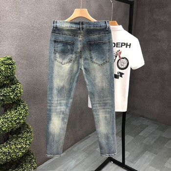 Нови 2024 г. Стилни бойфренд ретро изпрани мъжки ежедневни дънки Slim Fit панталони тип молив Дънкови панталони за пролет есен Каубойски дънки