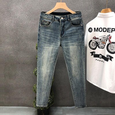 Noul 2024, stilat, prieten, spălat vintage, blugi casual pentru bărbați, pantaloni slim cu creion, pantaloni din denim pentru blugi de cowboy de primăvară, toamnă