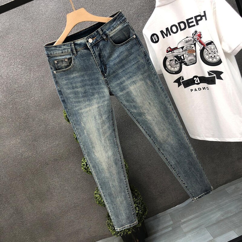 Noul 2024, stilat, prieten, spălat vintage, blugi casual pentru bărbați, pantaloni slim cu creion, pantaloni din denim pentru blugi de cowboy de primăvară, toamnă