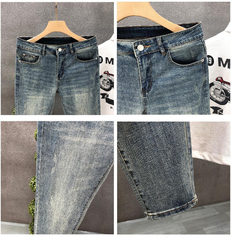 Noul 2024, stilat, prieten, spălat vintage, blugi casual pentru bărbați, pantaloni slim cu creion, pantaloni din denim pentru blugi de cowboy de primăvară, toamnă