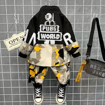 2024 Момчета Бебешки комплекти Модно яке Letter Boy Clothing Suit Тийнейджърски деца Корейски палта Топове + панталони Памук 2 3 6 8 10 години