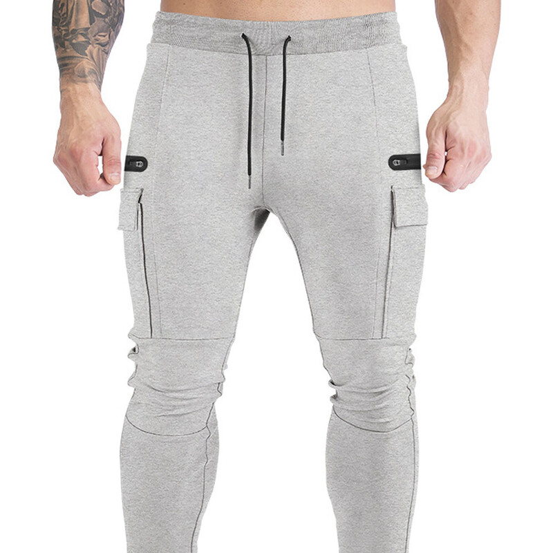 Muške sportske pamučne hlače za trening trčanja za mišiće, muške prozračne uske hlače za ležerno zdravlje s džepovima