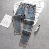 Noua sosire Harajuku Fashion Brand de lux Boyfriend Designer Casual Slim Denim Jeans pentru bărbați Pantaloni creion de primăvară și toamnă pentru bărbați