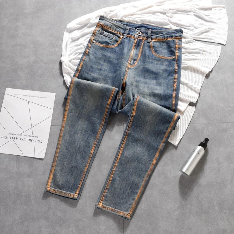 Noua sosire Harajuku Fashion Brand de lux Boyfriend Designer Casual Slim Denim Jeans pentru bărbați Pantaloni creion de primăvară și toamnă pentru bărbați