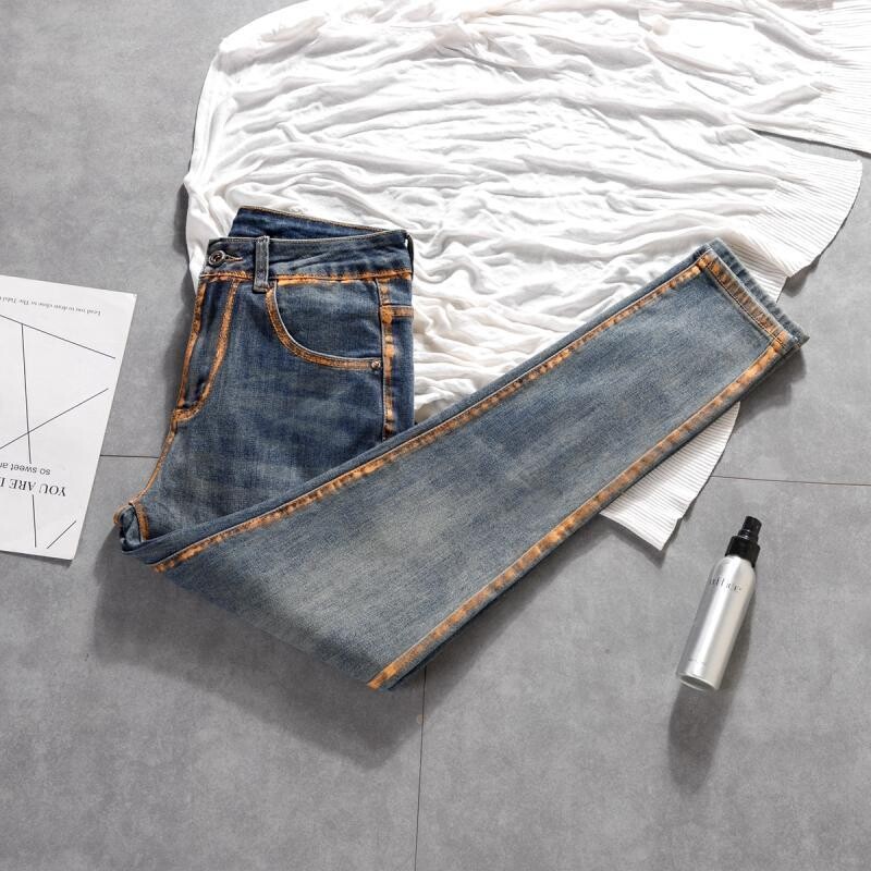 Noua sosire Harajuku Fashion Brand de lux Boyfriend Designer Casual Slim Denim Jeans pentru bărbați Pantaloni creion de primăvară și toamnă pentru bărbați