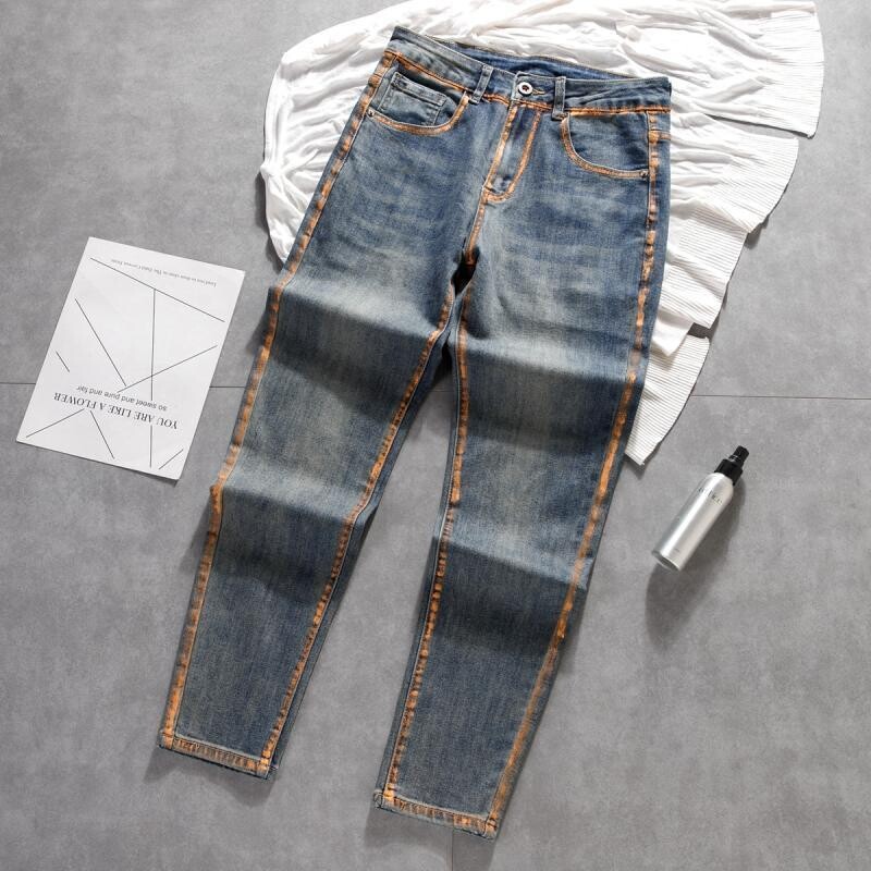 Noua sosire Harajuku Fashion Brand de lux Boyfriend Designer Casual Slim Denim Jeans pentru bărbați Pantaloni creion de primăvară și toamnă pentru bărbați