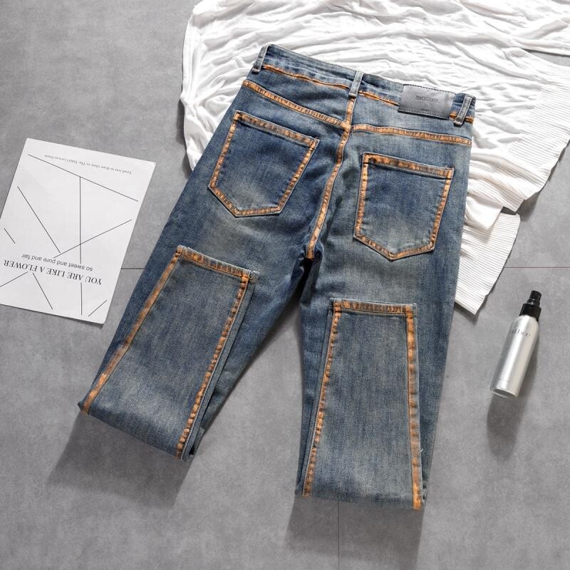 Noua sosire Harajuku Fashion Brand de lux Boyfriend Designer Casual Slim Denim Jeans pentru bărbați Pantaloni creion de primăvară și toamnă pentru bărbați
