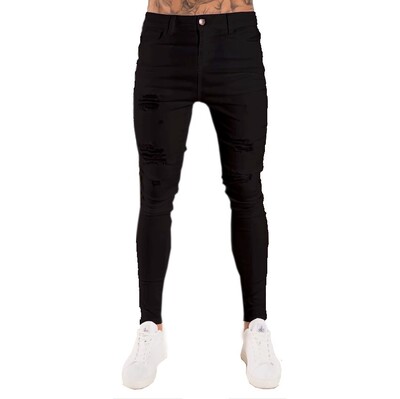 Μόδα Street Style Ripped Skinny Black Jeans Ανδρικά Vintage πλύσιμο Μασίφ τζιν παντελόνι Ανδρικό παντελόνι με μολύβι Casual Slim fit