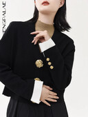 SHENGPALAE Μεταλλική πόρπη με λαιμόκοψη με πλεκτή ζακέτα, Γυναικεία μόδα φθινόπωρο 2024 Νέο μάλλινο πουλόβερ με ψηλό μανίκι 5R5970