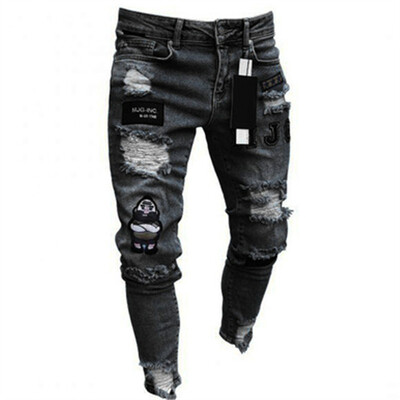 Blugi negri pentru bărbați, slim fit, gri de calitate, ocazional, pentru bărbați, pantaloni skinny pentru bărbați, pantaloni hip hop, pantaloni din denim din bumbac