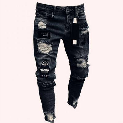 Blugi negri pentru bărbați, slim fit, gri de calitate, ocazional, pentru bărbați, pantaloni skinny pentru bărbați, pantaloni hip hop, pantaloni din denim din bumbac