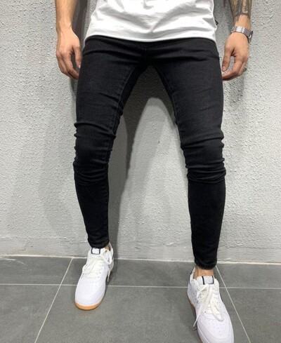 Blugi negri pentru bărbați, slim fit, gri de calitate, ocazional, pentru bărbați, pantaloni skinny pentru bărbați, pantaloni hip hop, pantaloni din denim din bumbac