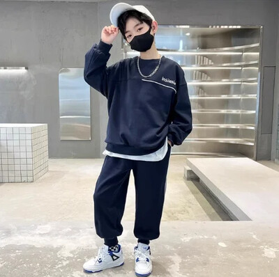 Toamnă Iarnă Set pentru copii Trening din bumbac Adolescenți Băieți Două piese Haine pentru copii Scrisoare Hanorac Seturi de pantaloni 6 8 10 12 14 16 ani