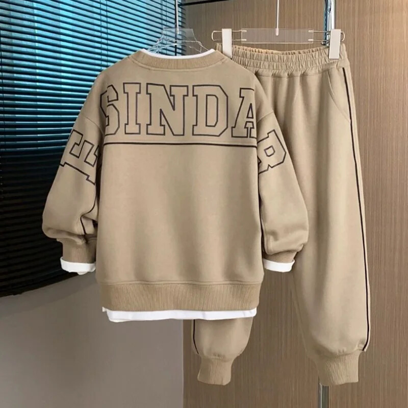 Toamnă Iarnă Set pentru copii Trening din bumbac Adolescenți Băieți Două piese Haine pentru copii Scrisoare Hanorac Seturi de pantaloni 6 8 10 12 14 16 ani