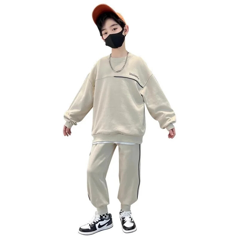 Toamnă Iarnă Set pentru copii Trening din bumbac Adolescenți Băieți Două piese Haine pentru copii Scrisoare Hanorac Seturi de pantaloni 6 8 10 12 14 16 ani