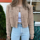 Κορεάτικη πλεκτή ζακέτα Γυναικεία Φθινοπωρινή Χειμώνας Νέες τσέπες με μακριά μανίκια O πουλόβερ στο λαιμό Vintage παλτό με μονό στήθος με κουμπί T291