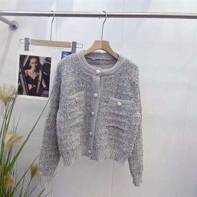Κορεάτικη πλεκτή ζακέτα Γυναικεία Φθινοπωρινή Χειμώνας Νέες τσέπες με μακριά μανίκια O πουλόβερ στο λαιμό Vintage παλτό με μονό στήθος με κουμπί T291