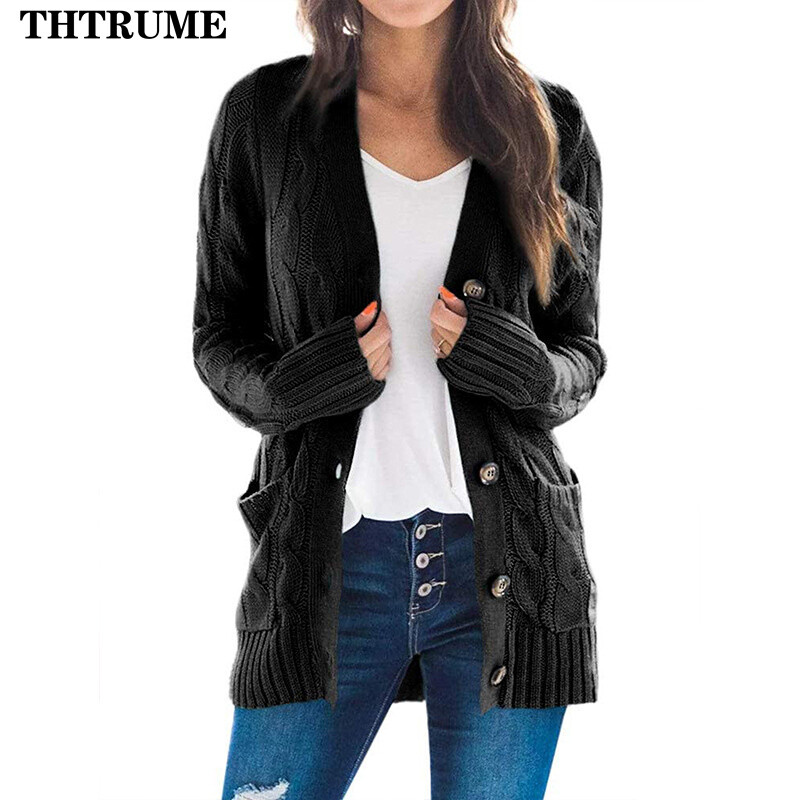 Elegants vintage šiks džemperis Sieviešu rudens ziemas siltie džemperi ar vienrindu ikdienišķs brīvs trikotāžas sieviešu apģērbs jakas