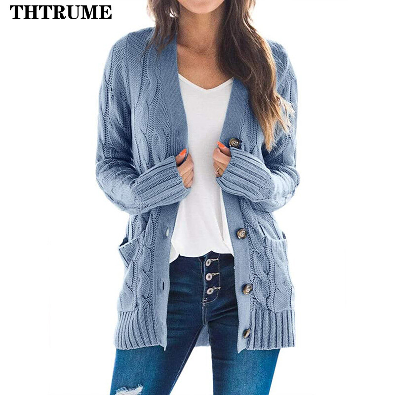 Elegants vintage šiks džemperis Sieviešu rudens ziemas siltie džemperi ar vienrindu ikdienišķs brīvs trikotāžas sieviešu apģērbs jakas