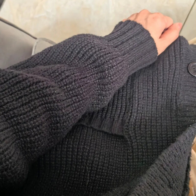 Γυναικεία φαρδιά ζακέτα με μακρύ μανίκι V-λαιμόκοψη πλεκτή μαύρη αδύνατα, όλα ταίρι Γυναικεία φθινοπωρινά χειμωνιάτικα παλτό Κορεάτικο στυλ Chic φαρδιά μπλουζάκια