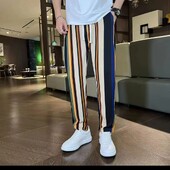 Vară, gheață, mătase, culoare, dungi, pantaloni pentru bărbați, culori contrastante, gradient, largi, largi, asortați, pantaloni, pantaloni pentru bărbați, talie elastică