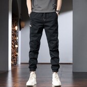 Moda de primăvară, toamnă, velur, îmbrăcăminte solidă pentru bărbați, cu talie elastică, buzunare pentru picioare, în stil subțire coreean, pantaloni casual cu șnur