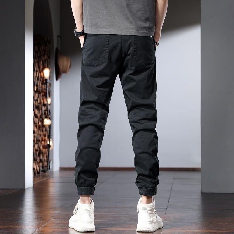 Moda de primăvară, toamnă, velur, îmbrăcăminte solidă pentru bărbați, cu talie elastică, buzunare pentru picioare, în stil subțire coreean, pantaloni casual cu șnur