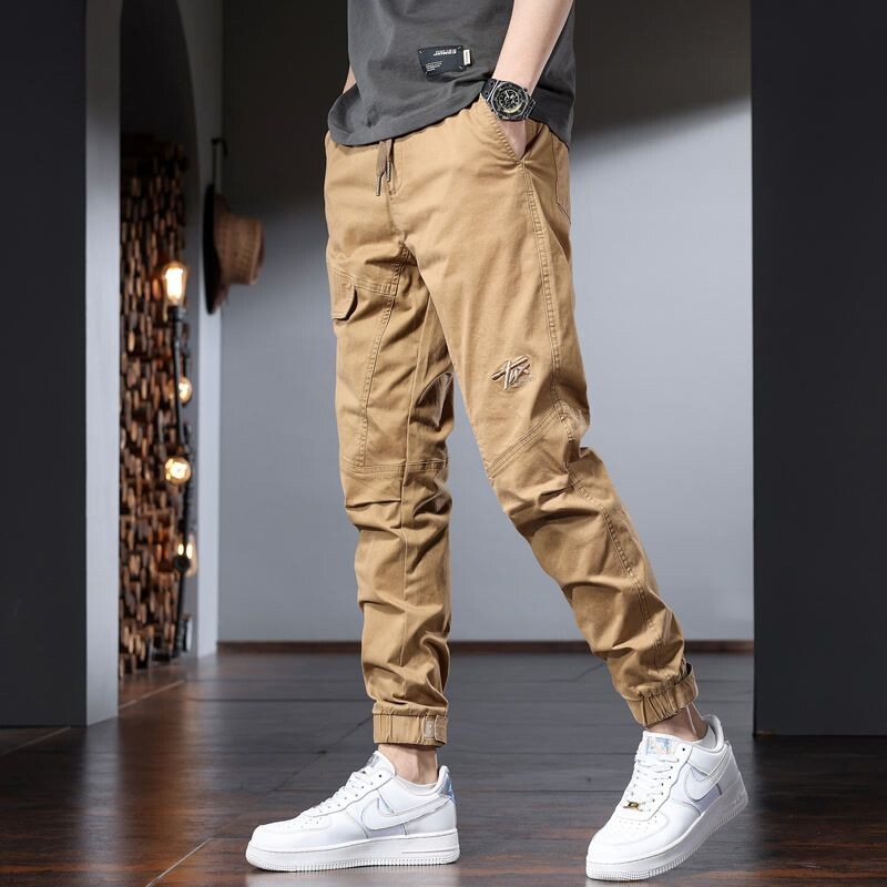 Moda de primăvară, toamnă, velur, îmbrăcăminte solidă pentru bărbați, cu talie elastică, buzunare pentru picioare, în stil subțire coreean, pantaloni casual cu șnur