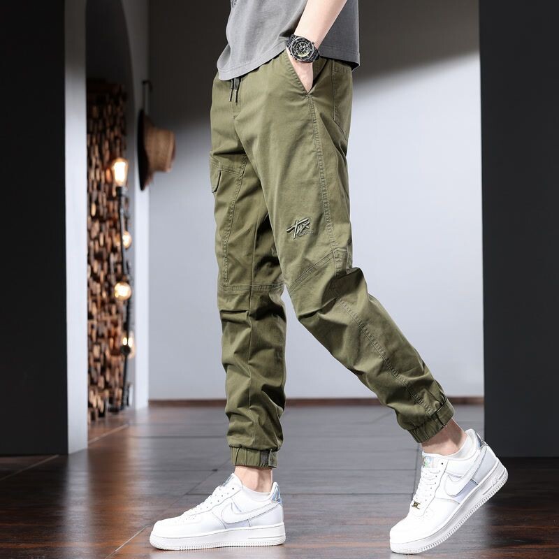 Moda de primăvară, toamnă, velur, îmbrăcăminte solidă pentru bărbați, cu talie elastică, buzunare pentru picioare, în stil subțire coreean, pantaloni casual cu șnur