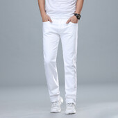 Φθινοπωρινή Άνοιξη Καθαρό Χρώμα Βαμβακερό Τζιν ίσιο παντελόνι Ελαστικότητα Ανδρικό παντελόνι