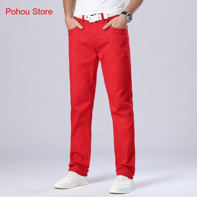Φθινοπωρινή Άνοιξη Καθαρό Χρώμα Βαμβακερό Τζιν ίσιο παντελόνι Ελαστικότητα Ανδρικό παντελόνι