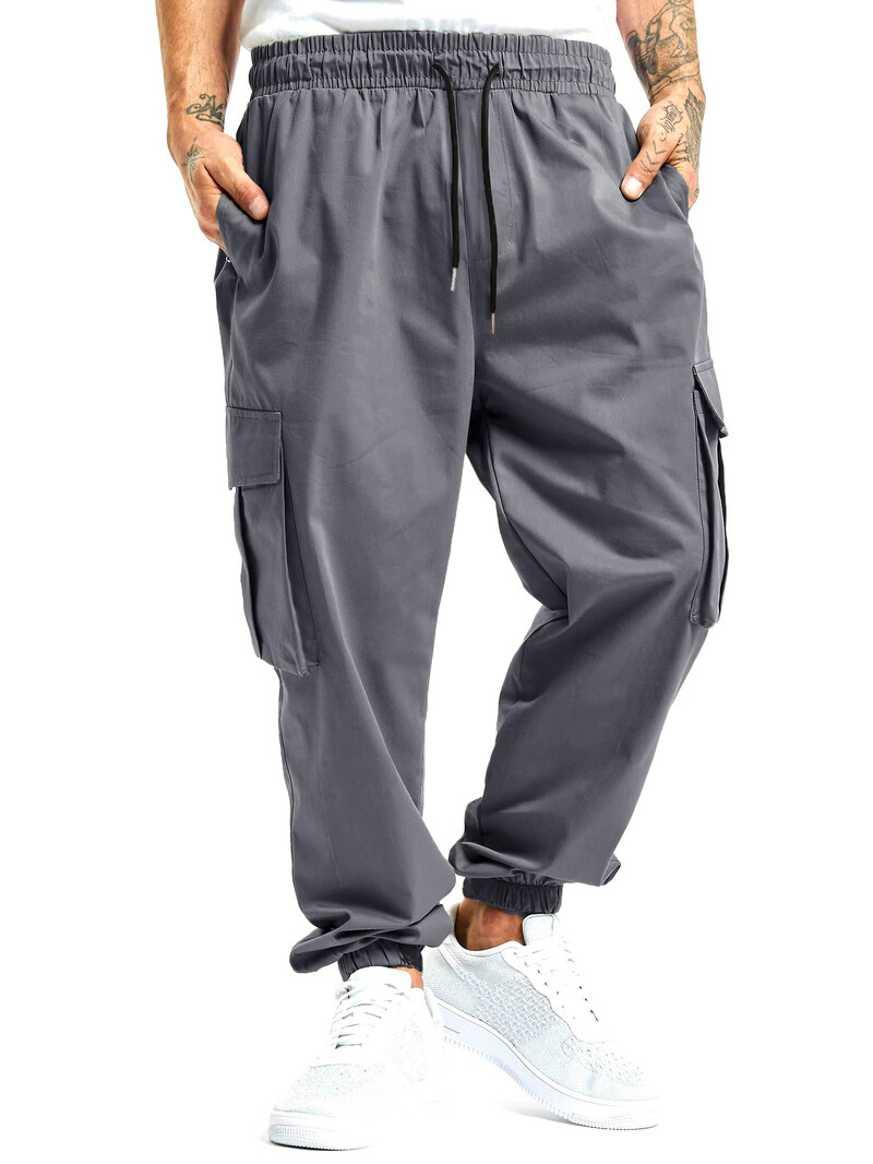 Jaunas, 2024. gada pavasara un rudens brīvas vīriešu darba bikses ar savelkamām vairākām kabatām, ārā mazgātas retro stila High Street hiphopa ikdienas bikses