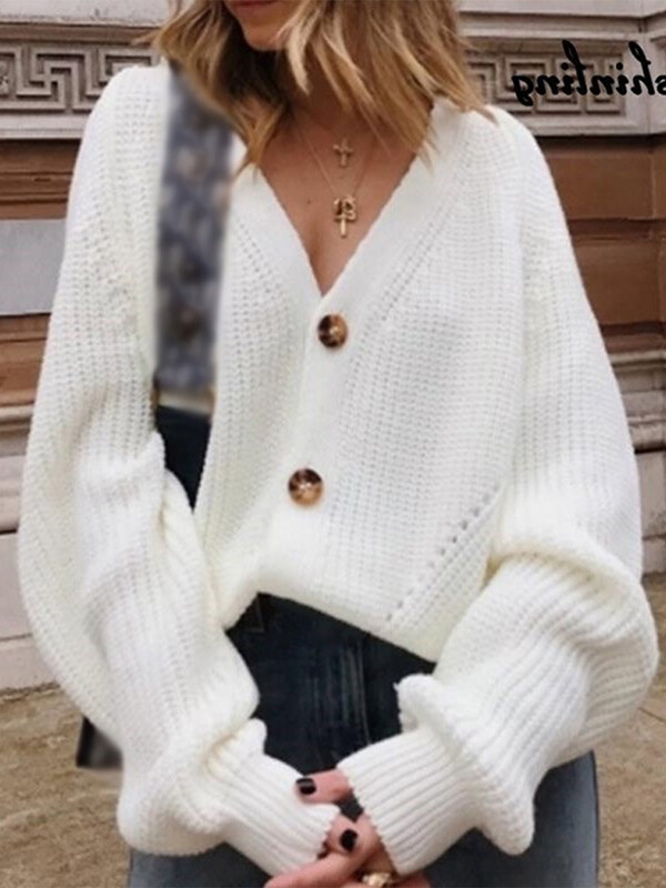 Cardigan tricotat ocazional pentru femei, cu decolteu în V, îngroșat, cu mânecă lungă, pulover, haină 2024, toamnă iarnă, îmbrăcăminte de stradă pentru femei