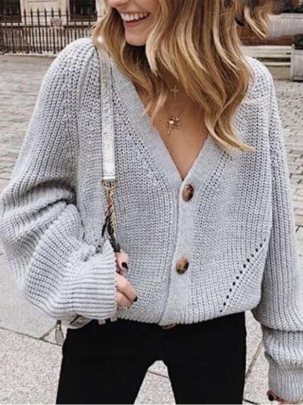 Cardigan tricotat ocazional pentru femei, cu decolteu în V, îngroșat, cu mânecă lungă, pulover, haină 2024, toamnă iarnă, îmbrăcăminte de stradă pentru femei