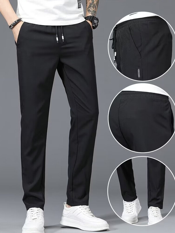 2024 China-Chic Pantaloni recomandați Pantaloni bărbați din mătase de gheață Pantaloni de sport elastici cu tub drept Pantaloni subțiri de vară largi Respirabili Casual Pa