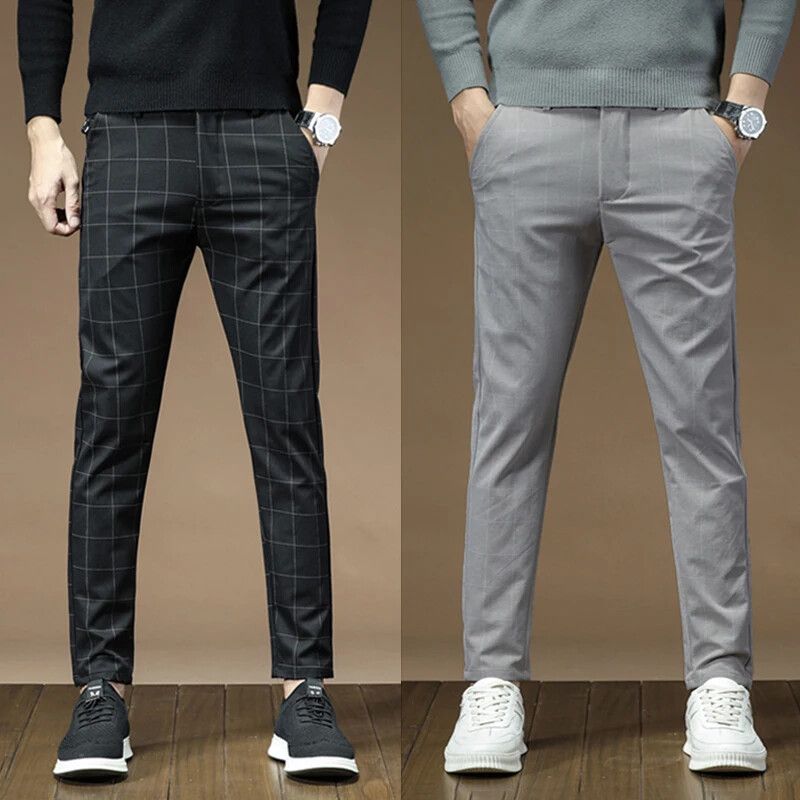 Uske karirane hlače s ravnim nogavicama Ležerne poslovne punk retro pencil hlače Muške prozračne hlače s uskim dizajnom visokog struka