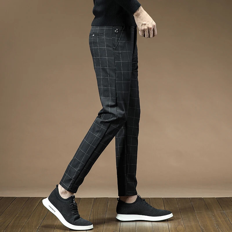Uske karirane hlače s ravnim nogavicama Ležerne poslovne punk retro pencil hlače Muške prozračne hlače s uskim dizajnom visokog struka